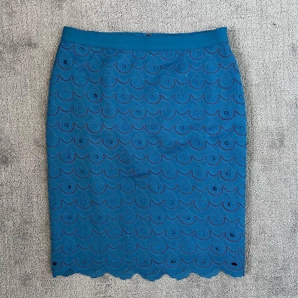 Ann Taylor Blue Lace Crochet Pencil Skirt